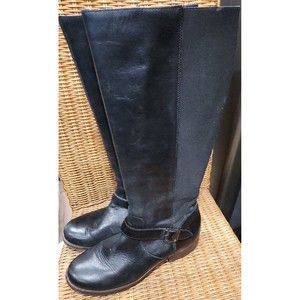 KENNETH COLE Leather Riding Knee High Buckle Stretch Width Boots  Shoes Black 10